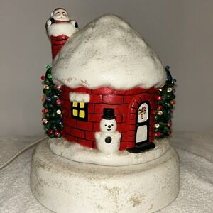 Vintage Ceramic Igloo Santa Snowman Lighted Trees Christmas House